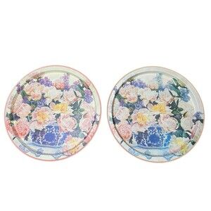 2 Vintage Metal Floral Trays 90's Cottage Core Julie Inman 13.5" Grannycore